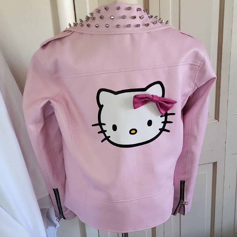Hello Kitty Dollskill Pink Studded Faux Leather Jacket Sz XS Good condition